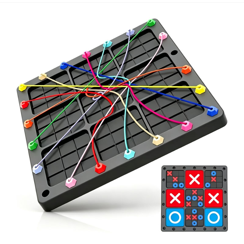 Strategy Board Game - NEU 2-in-1 Tic-Tac-Toe-Brettspiel mit Seilknoten Logisches